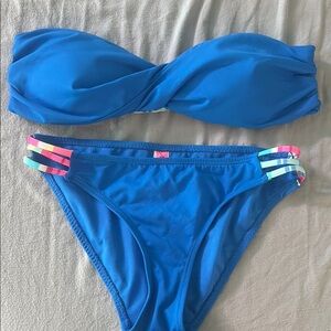 Blue Strapless Bikini Set